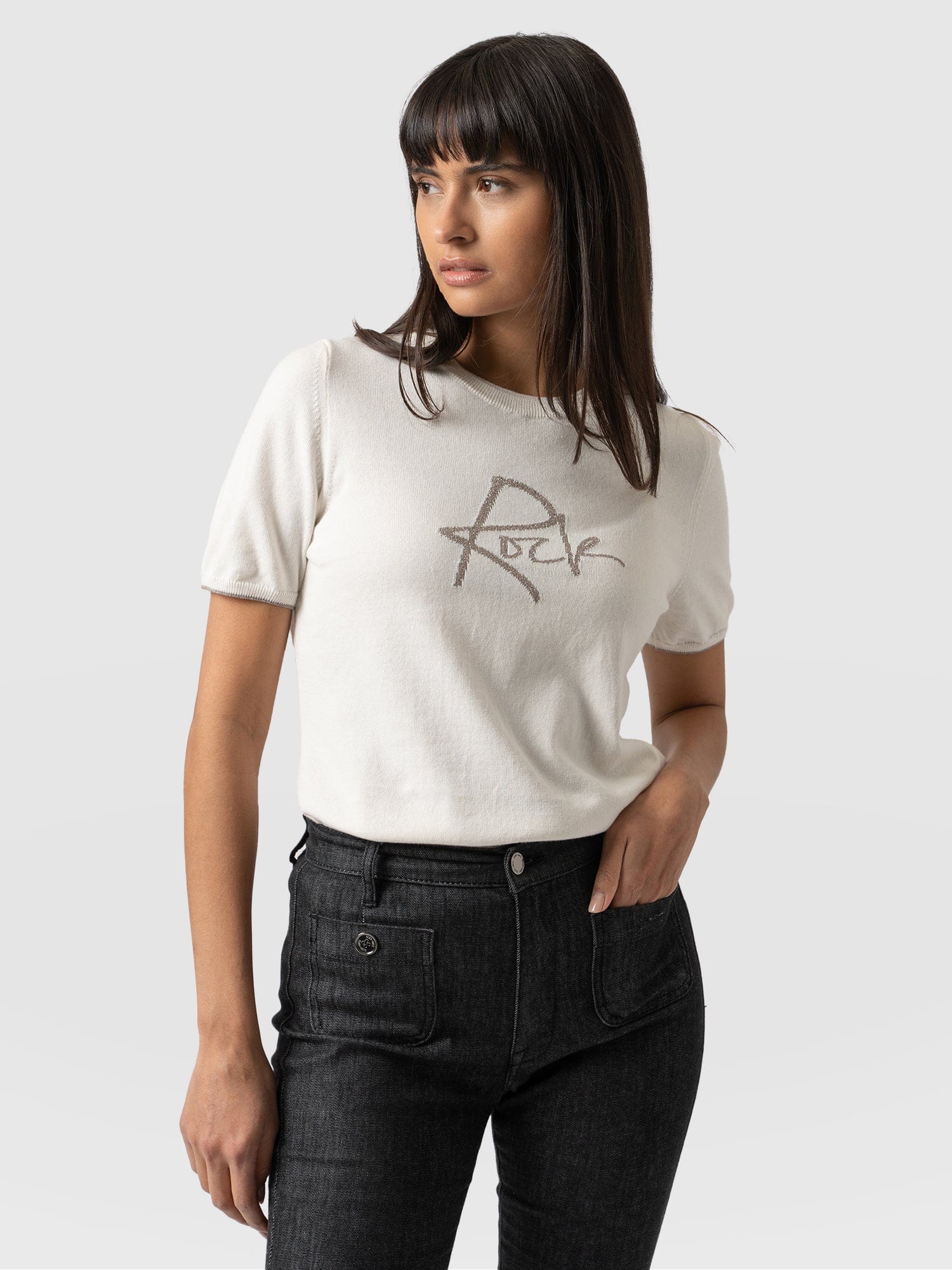 Rock Intarsia Jumper Short Sleeve Cream - Women's Jumper | Saint + Sofia® EU